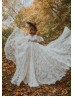 Off Shoulder Ivory Eyelash Lace Ruffled Wedding Dress